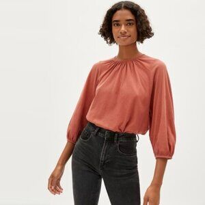 NWOT Everlane The Air Poet Pleated 3/4" Sleeve Blouse Top in Red -  Sz S